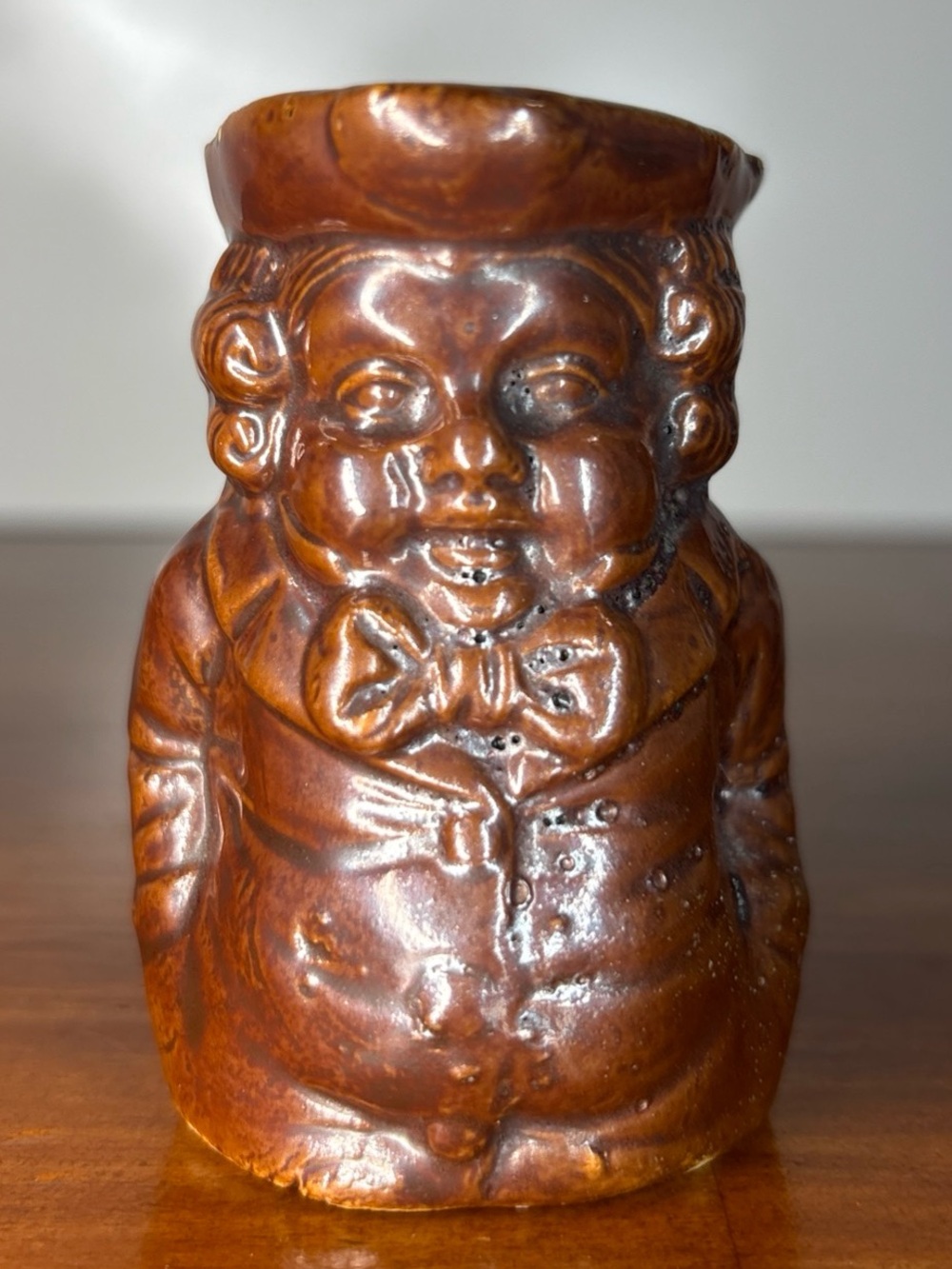 Mini 2.75 inch Toby Jug Brown Glaze Ceramic 1900’s